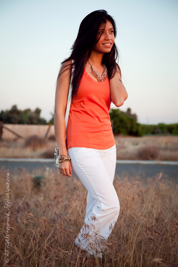 Stylishlyme Orange Shirt and White Pants