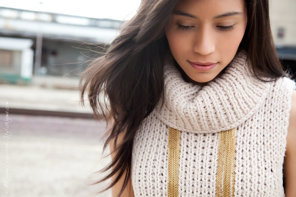 Large cream turtleneck knit
