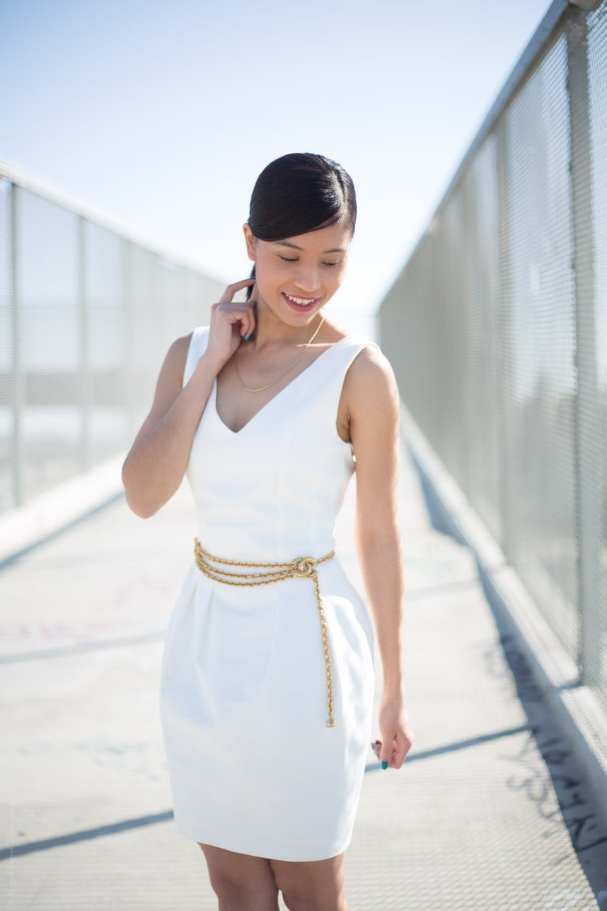 White Dress and Gold Accessories