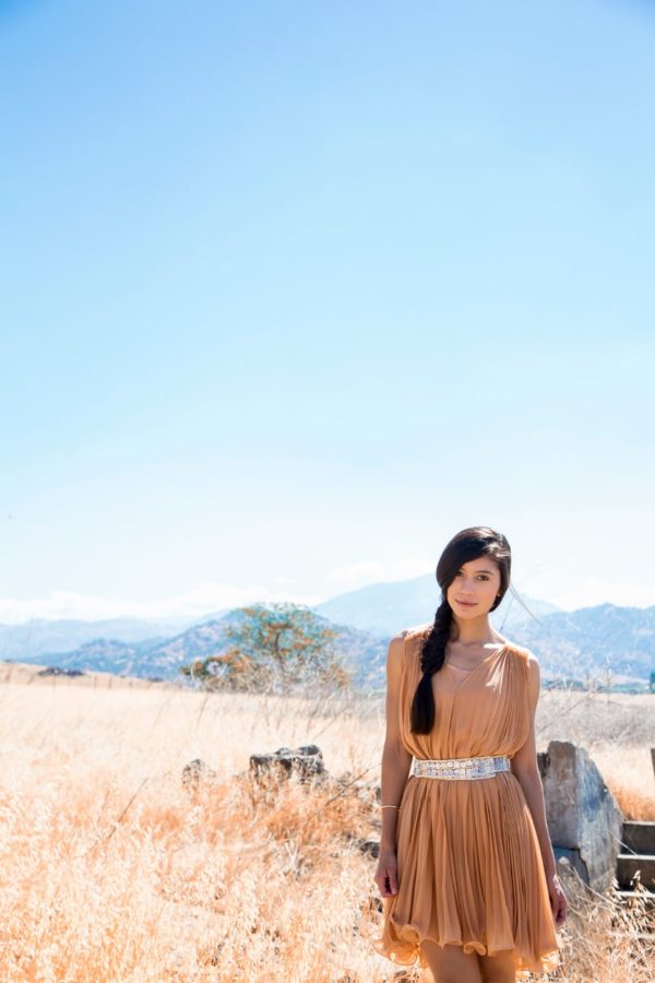 A Nude Pleated Dress for Summer