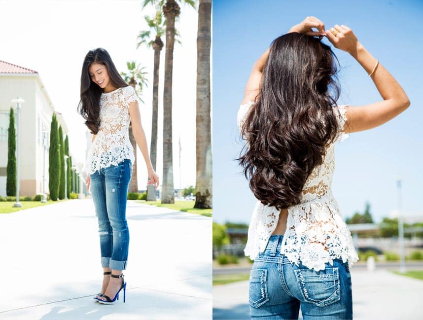 Stylishlyme - Pretty Summer Outfit with lace blouse and distressed jeans 