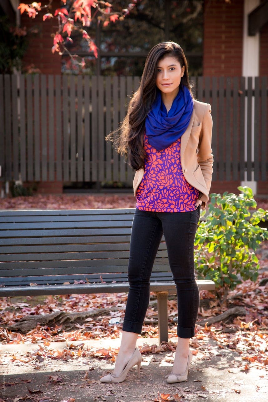 Bright Purple Scarf Outfit - Stylishlyme