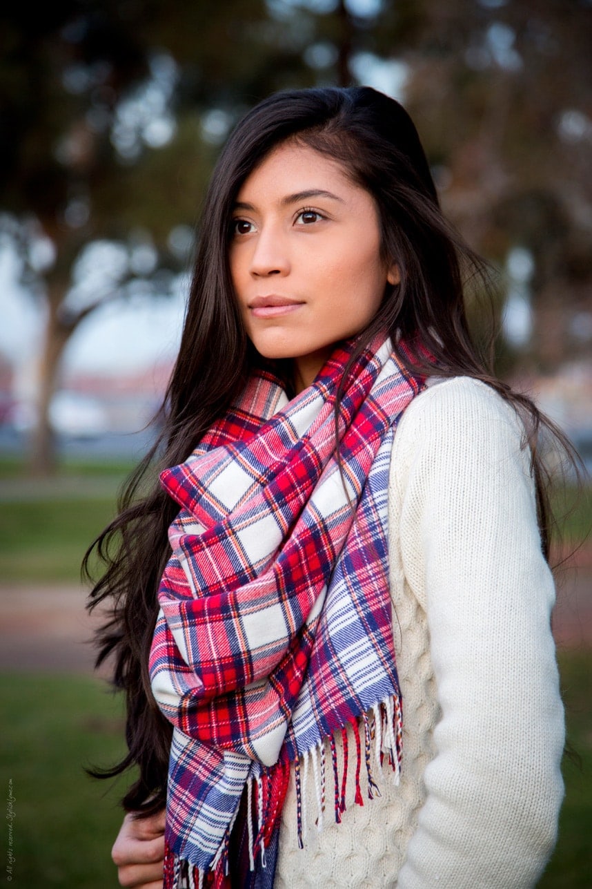 Plaid Patterend Scarf Fall Outfit - Stylishlyme
