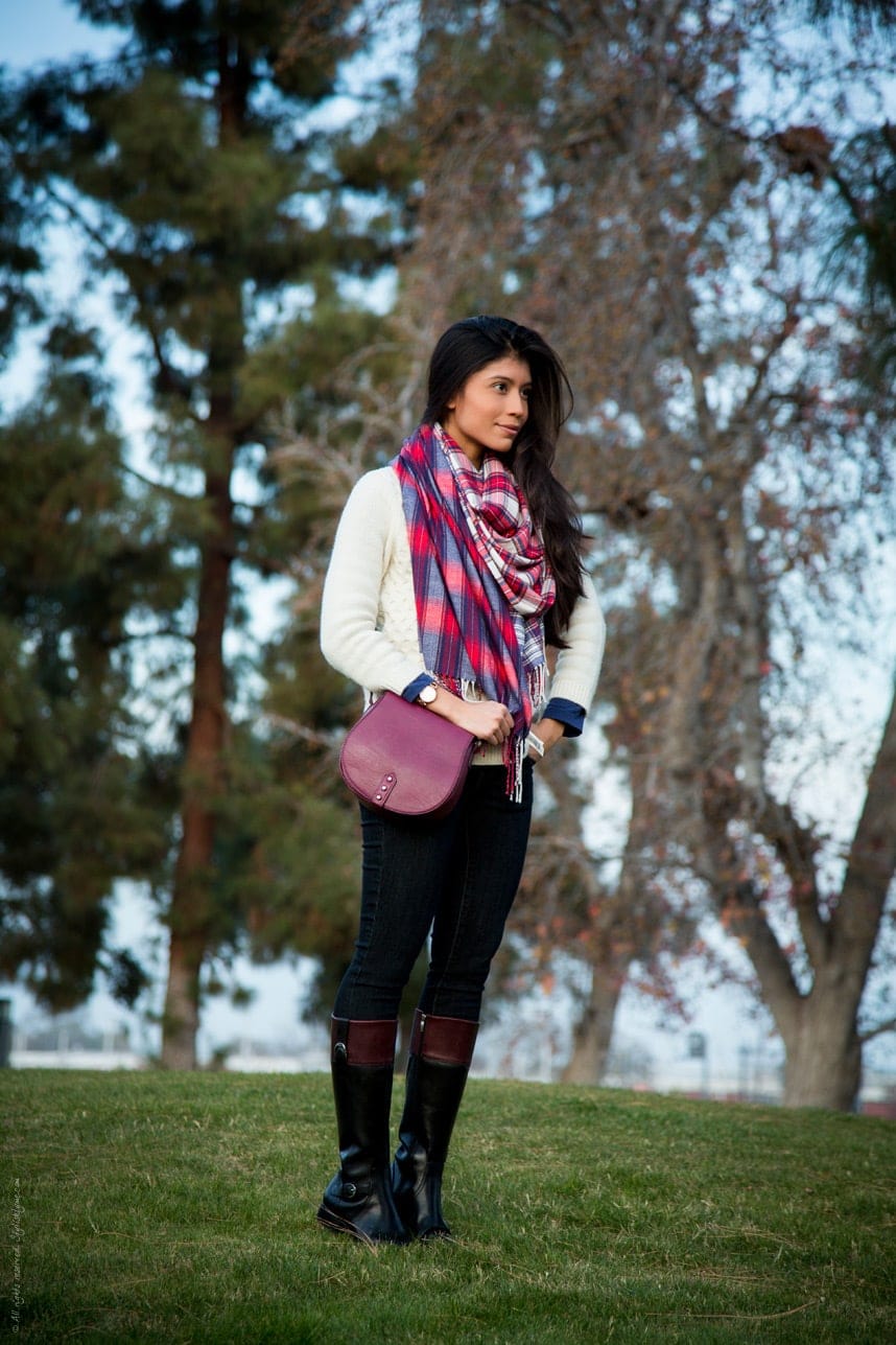 Scarf, Crossbody and Riding Boots Outfit - Stylishlyme