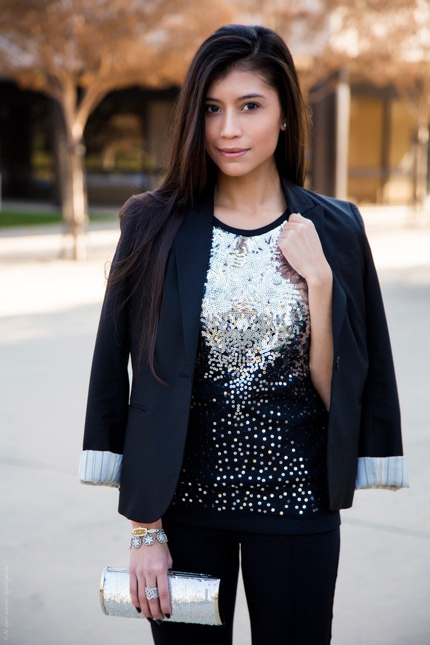 black silver sequined outfit - Stylishlyme