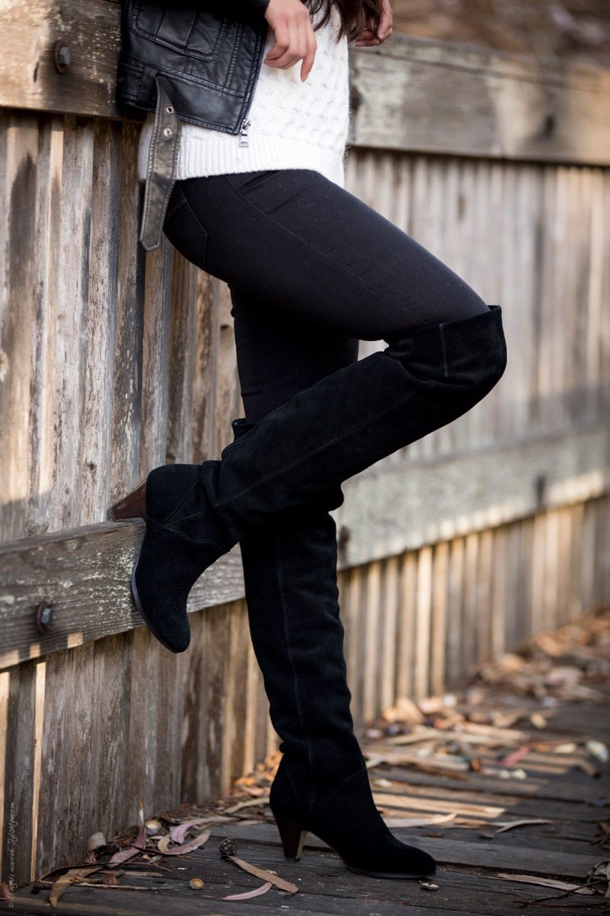 Black Suede Thigh High Boots Winter - Stylishlyme