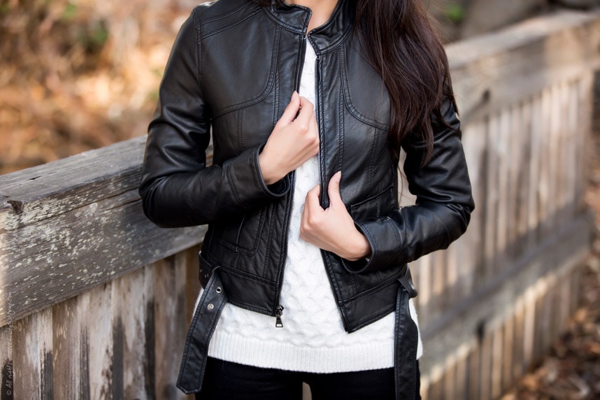 Leather Jacket White Sweater - Stylishlyme