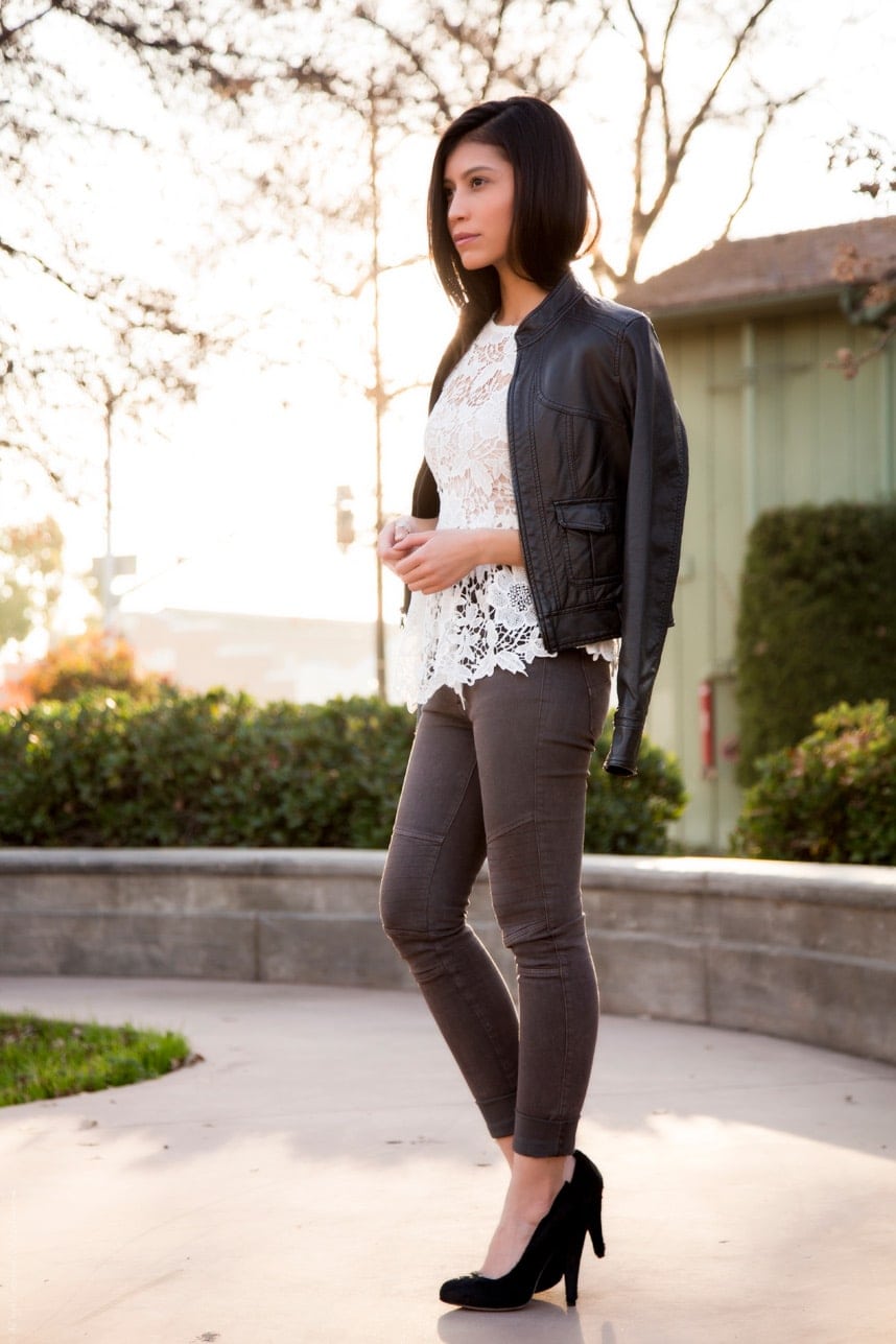 Mixing Leather Lace Outfit - Stylishlyme