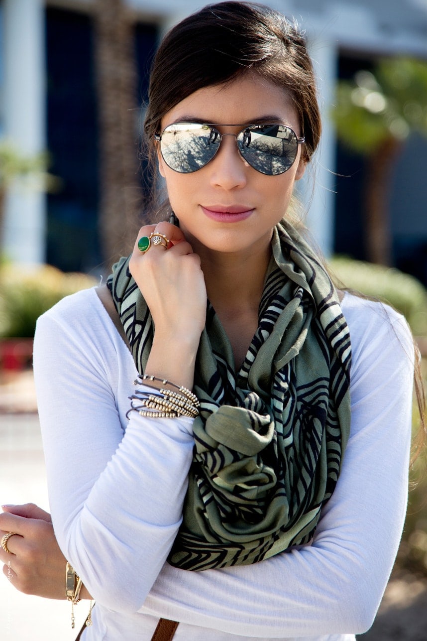 Olive Green Scarf and Aviators Outfit - Stylishlyme