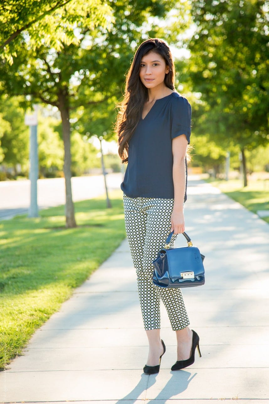 Coordinating patterned pants with your shirt - spring outfit inspiration stylishlyme.com