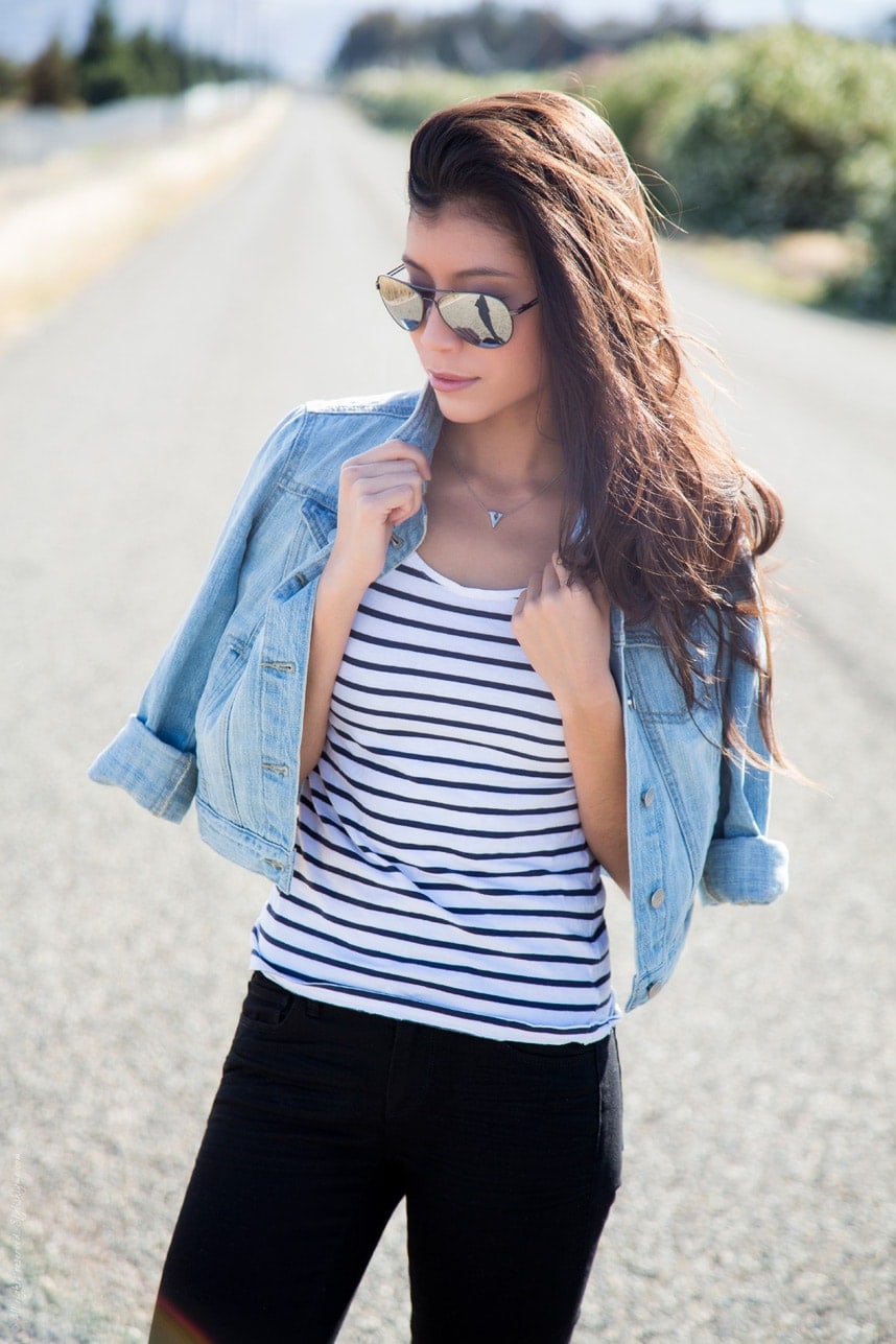Striped Top and Jean Jacket spring or summer Outfit - Stylishlyme.com