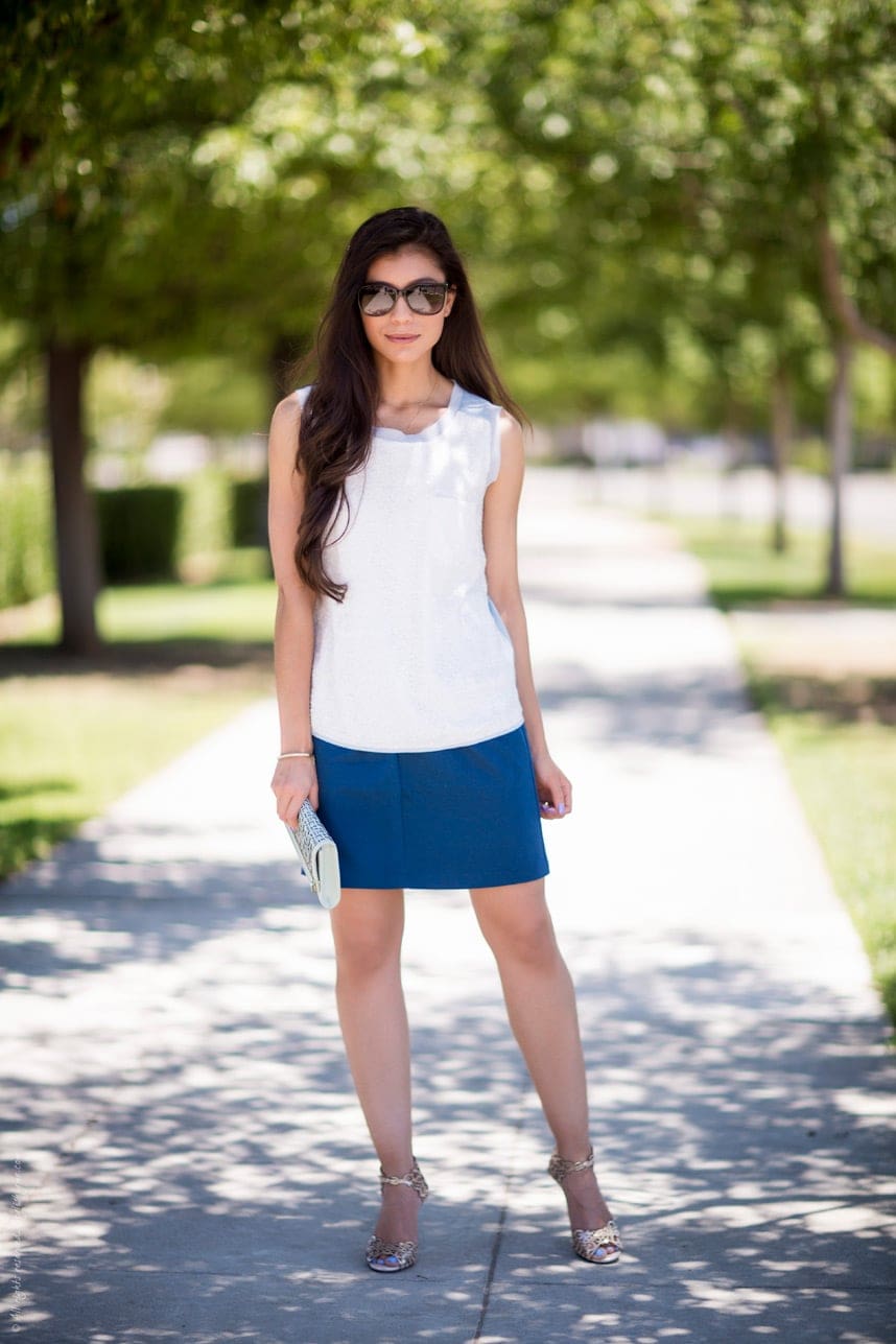 White and Blue Dressy Summer Outfit - Stylishlyme.com