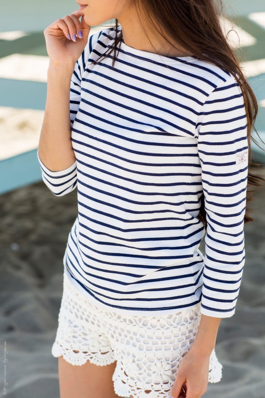 Nautical Stripes with feminine Crochet Shortrs - Stylishlyme.com