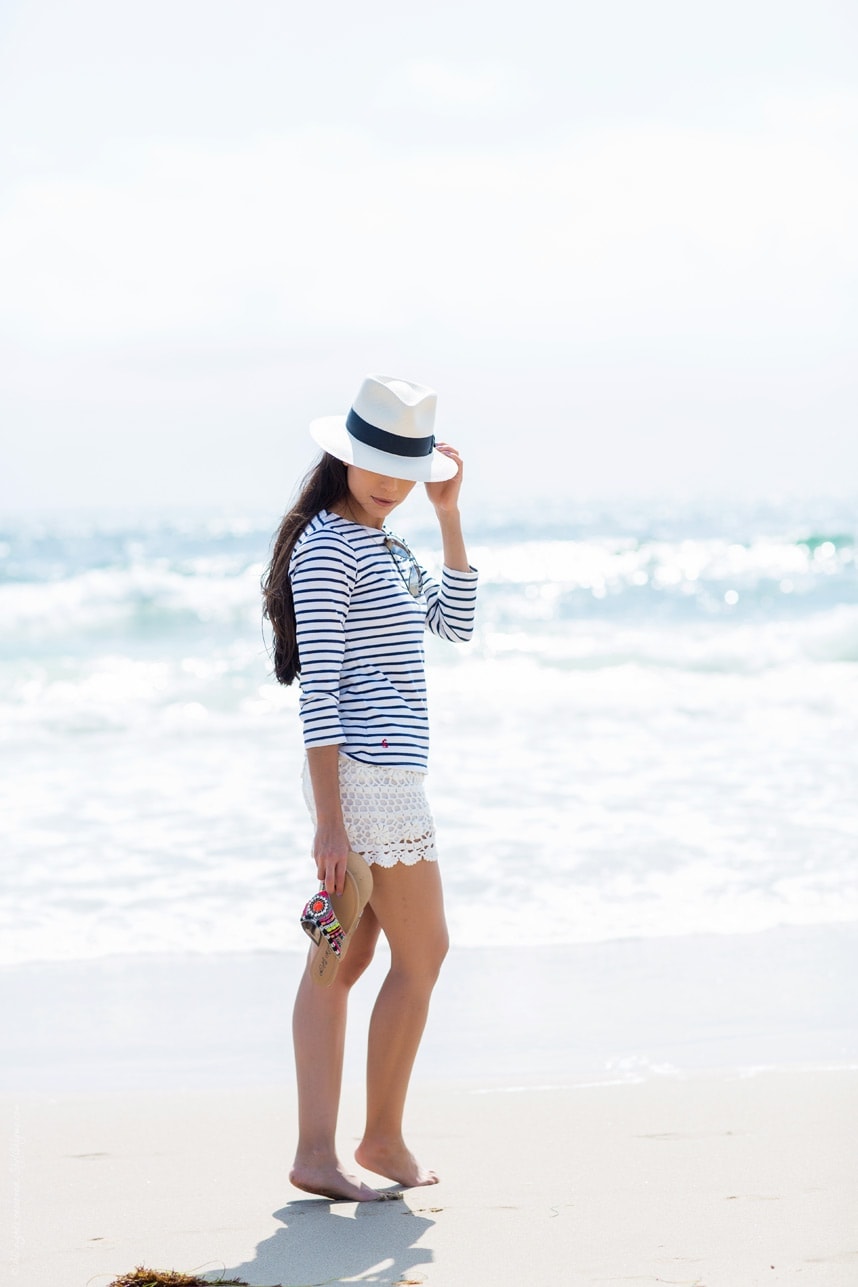 Summer Stripes, Hat and Shorts Beach Outfit - Stylishlyme.com