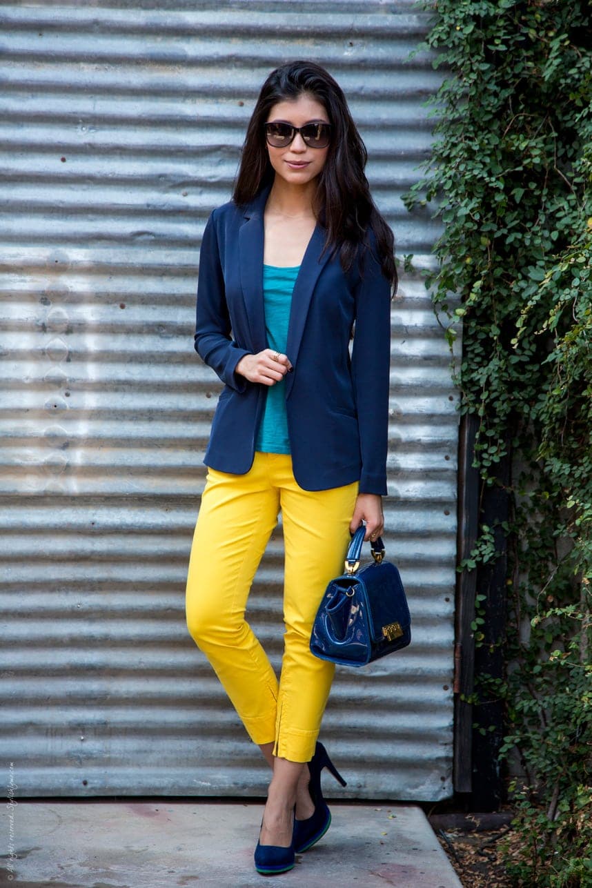 How to Wear Bright Yellow Pants - Visit Stylishlyme.com for more outfit photos and style tips