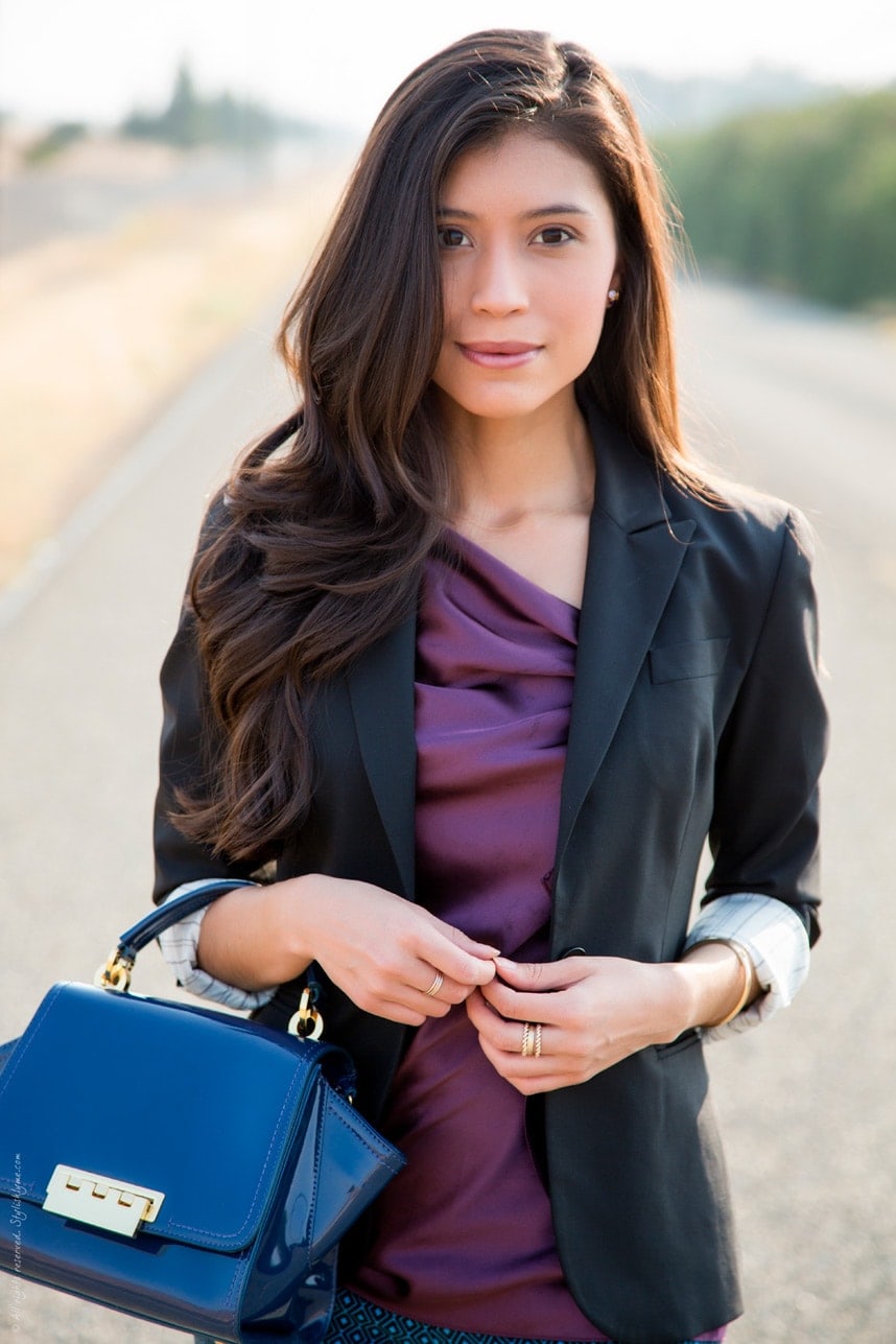 Wearing jewel toned colors to office -  - Visit Stylishlyme.com for more outfit photos and style tips