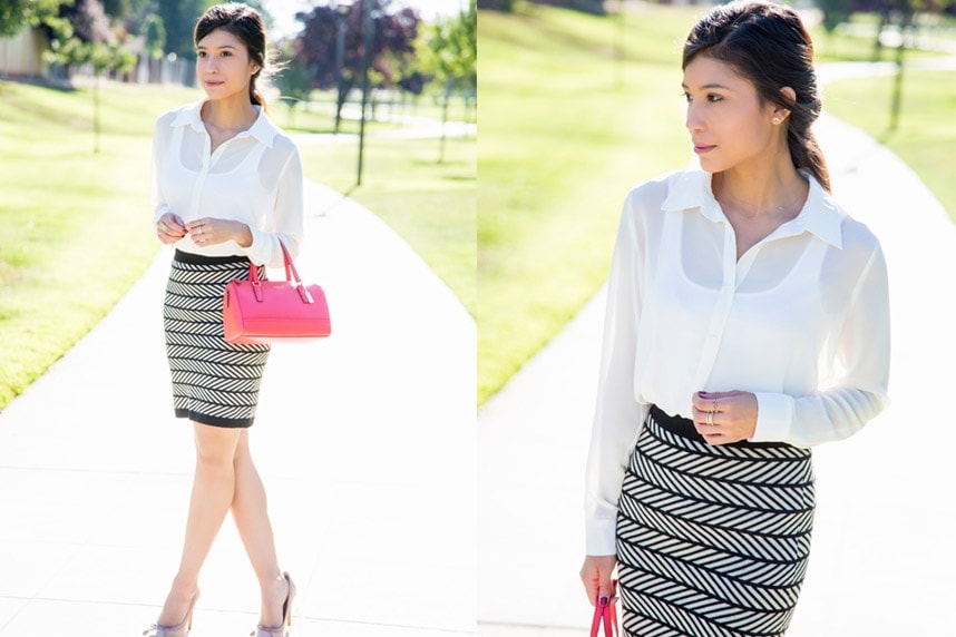 Styling a pencil skirt and sheer blouse and still look stylish and professional - Visit Stylishlyme.com for more outfit photos and style tips
