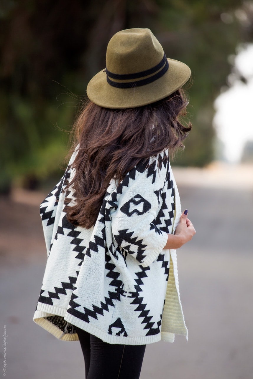 Aztec Cardigan and Olive Green Hat - Visit Stylishlyme.com for more outfit inspiration and style tips