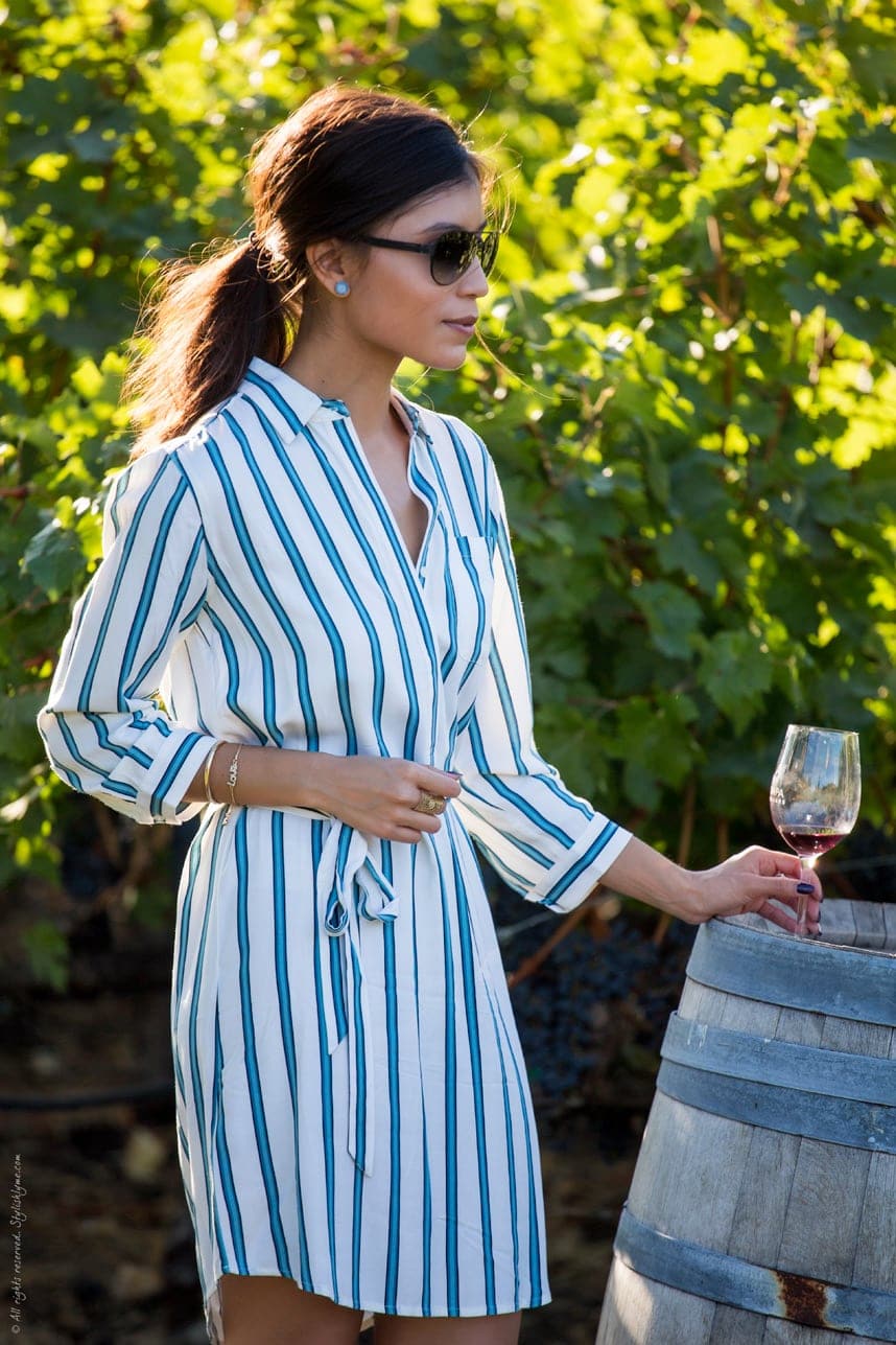 Blue and white striped shirtdress - Visit Stylishlyme.com for more outfit inspiration and style tips