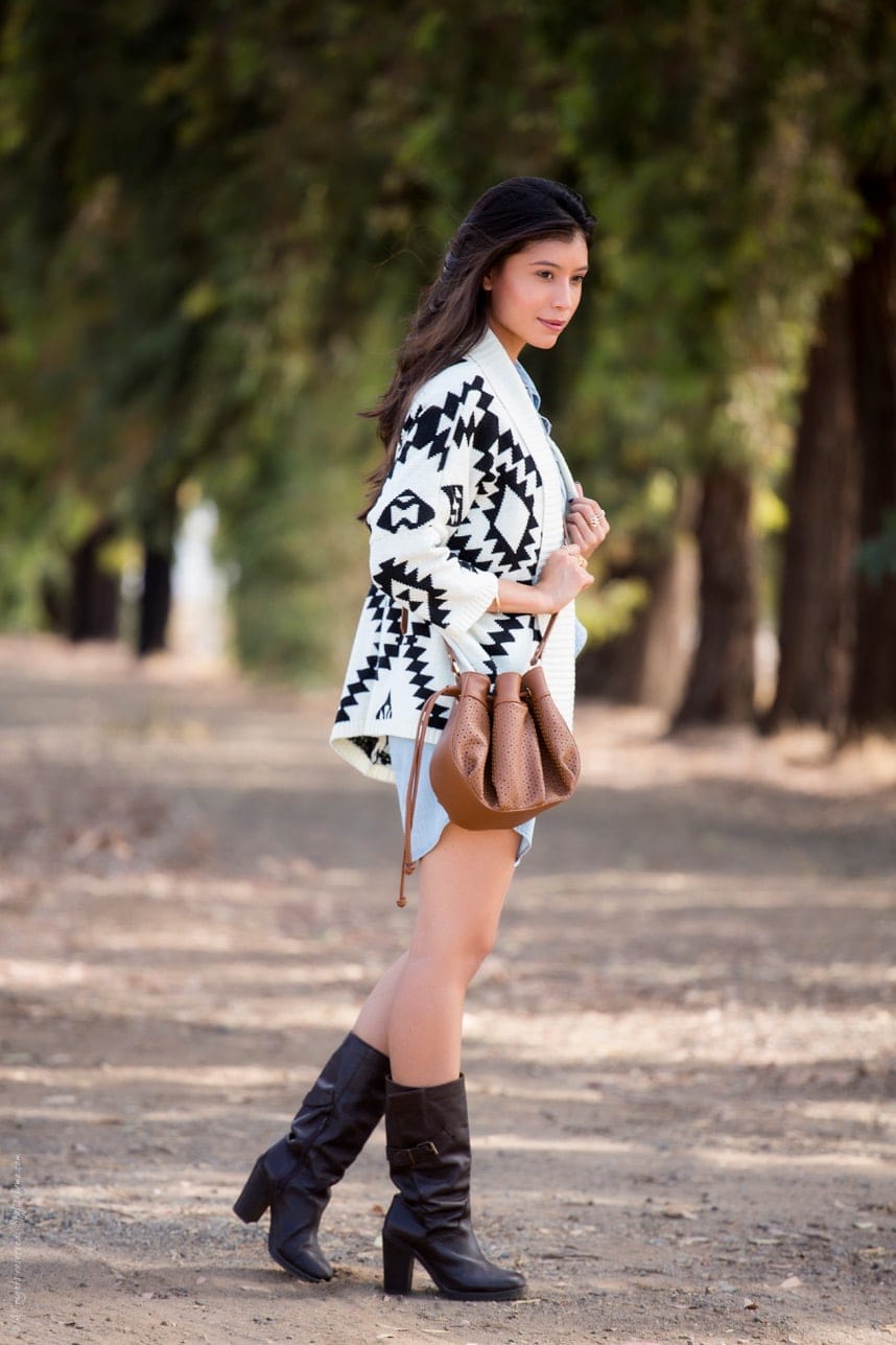 cardigan sweater with boots and dress - Visit Stylishlyme.com for more outfit inspiration and style tips