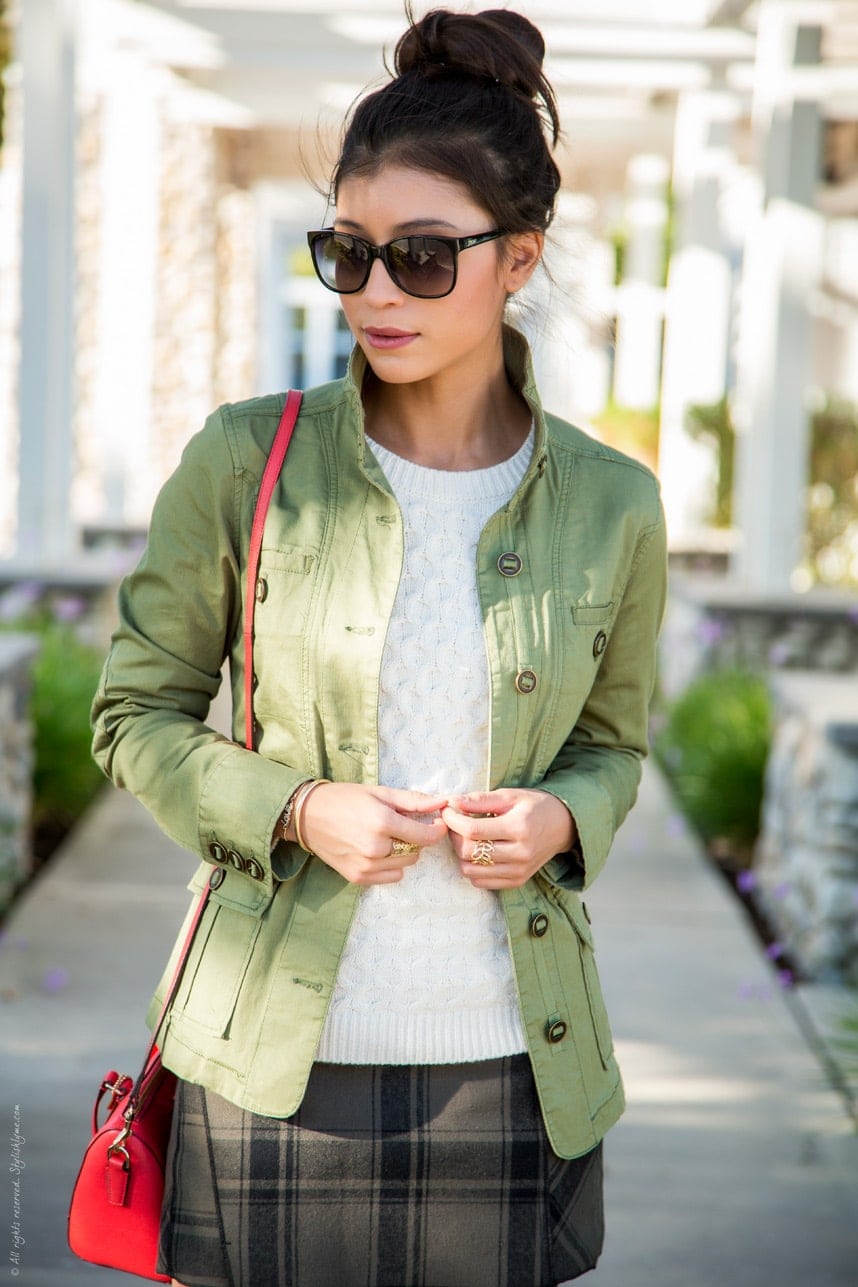 Cream, green and plaid for a fall outfit - Visit Stylishlyme.com for more outfit inspiration and style tips