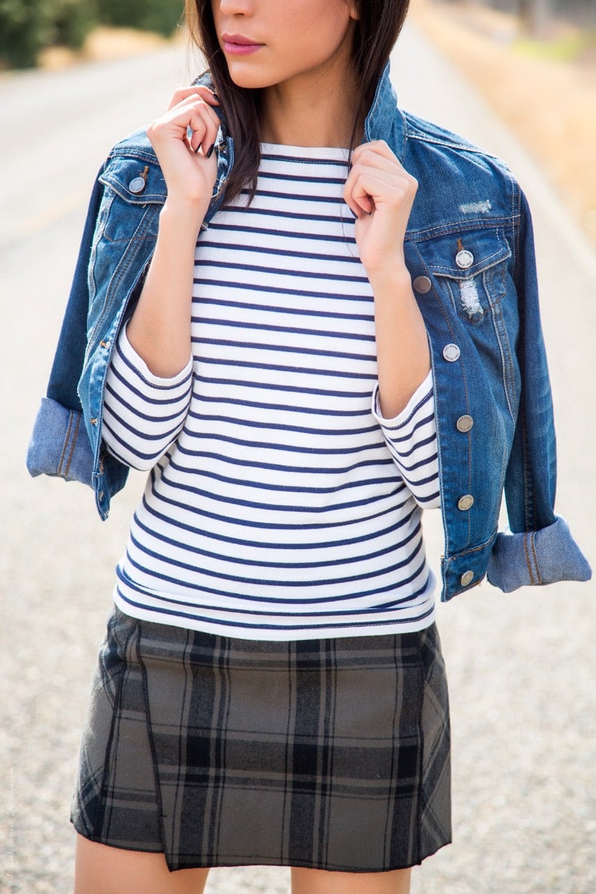 Denim, stripes and plaid for fall - Visit Stylishlyme.com for more outfit inspiration and style tips
