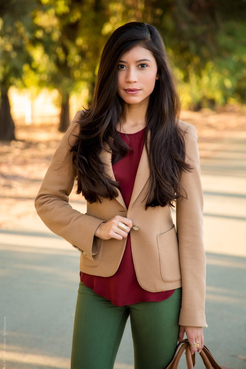 Fall Colored Outfit - Olive Green and Burgundy  - Visit Stylishlyme.com for more outfit inspiration and style tips