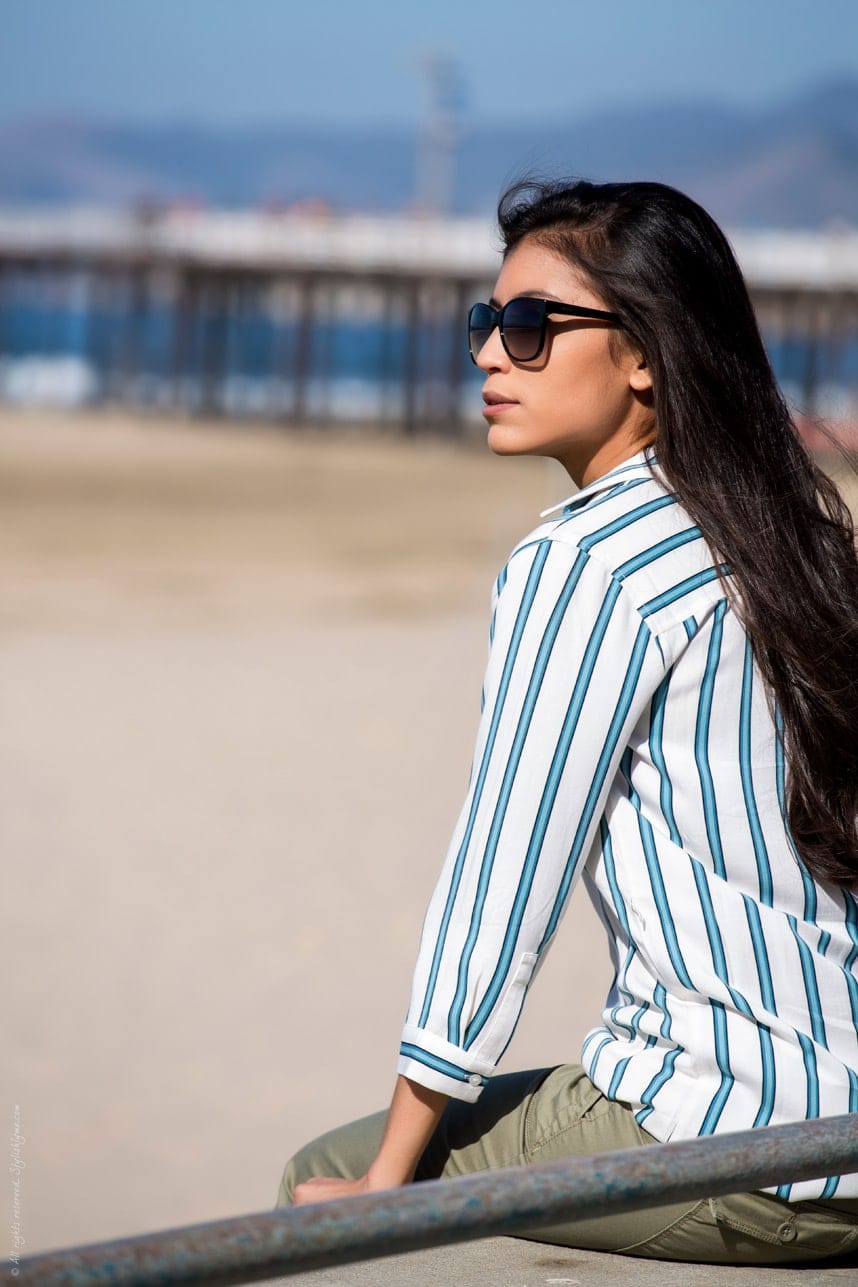Striped Blue and White Blouse - Visit Stylishlyme.com for more outfit inspiration and style tips