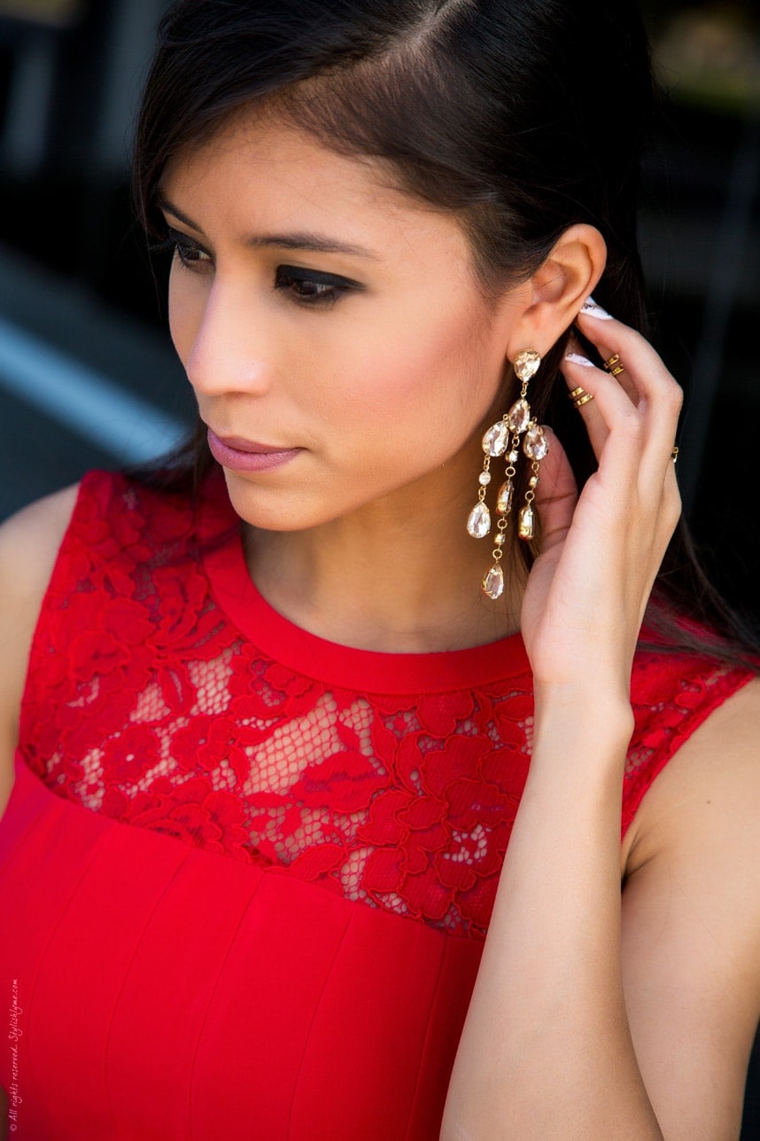 Crystal Chandelier Earrings from H&M -  Visit Stylishlyme.com for more outfit inspiration and style tips
