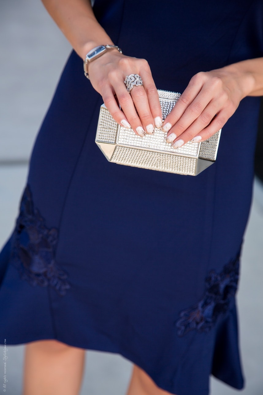 Embellished Silver Clutch - Visit Stylishlyme.com for more outfit inspiration and style tips