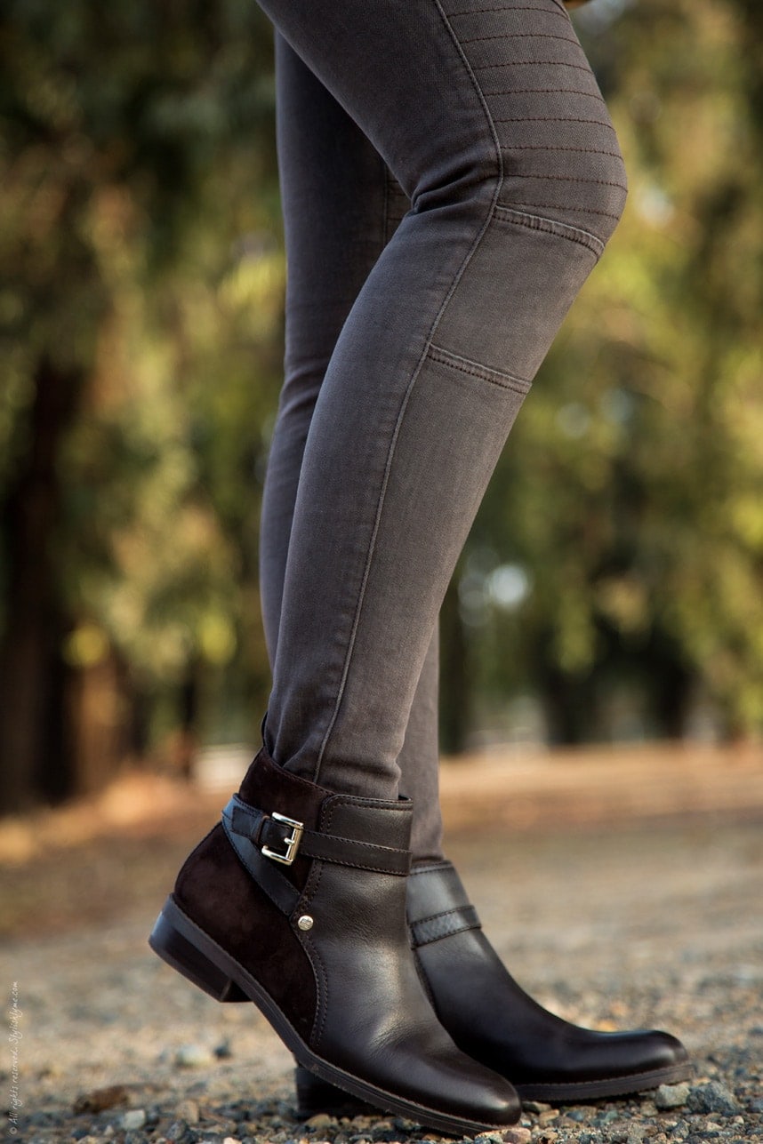 Gray Moto Jeans and Ankle Boots - Visit Stylishlyme.com for more outfit inspiration and style tips