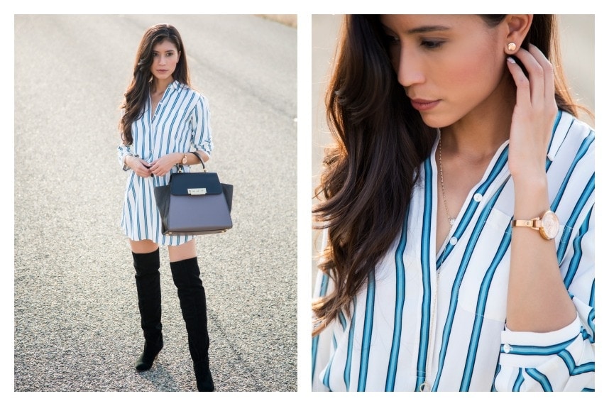 Thigh high boots and shirt dress for fall