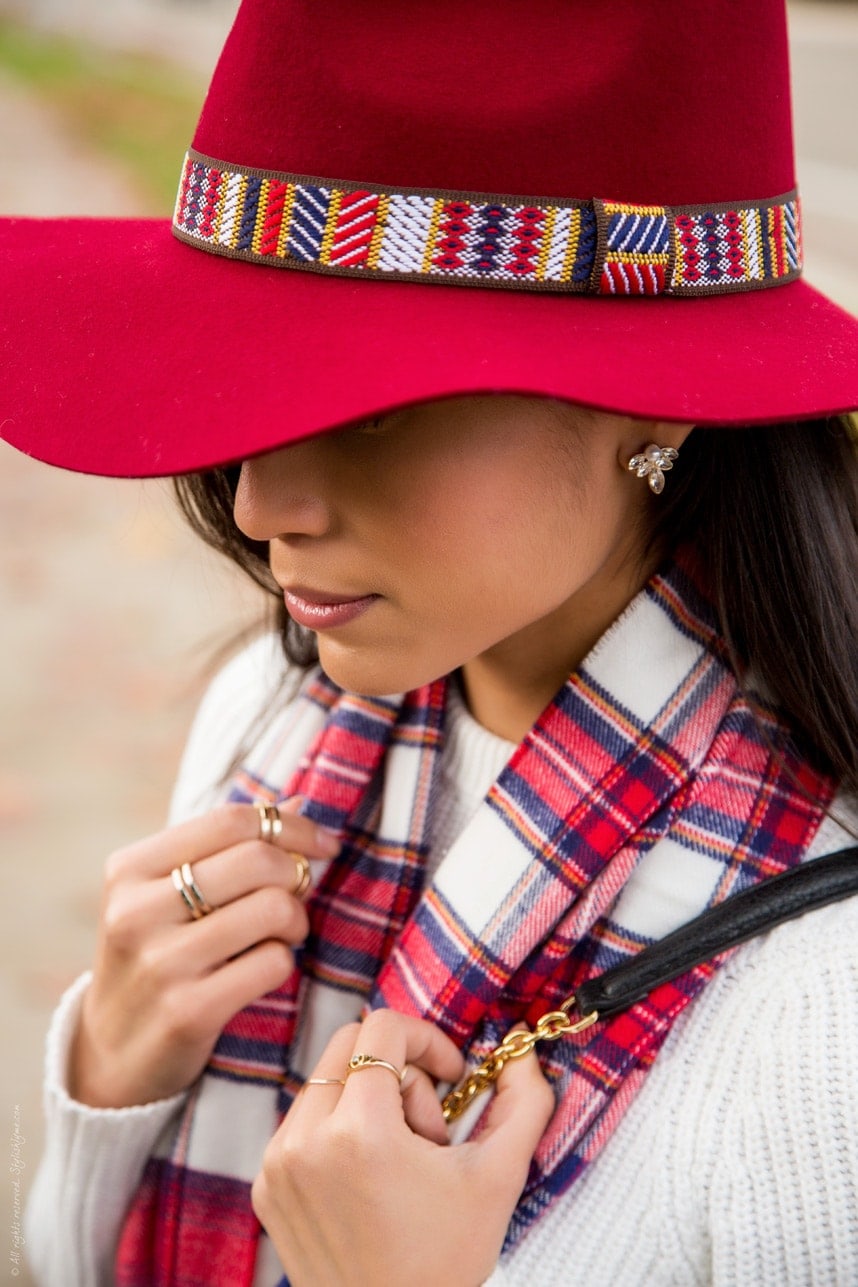 Red and Gold Winter accessories - Visit Stylishlyme.com for more outfit inspiration and style tips