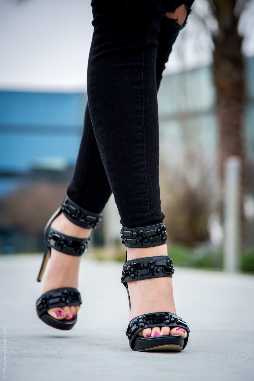 Black embellished platform heels - 