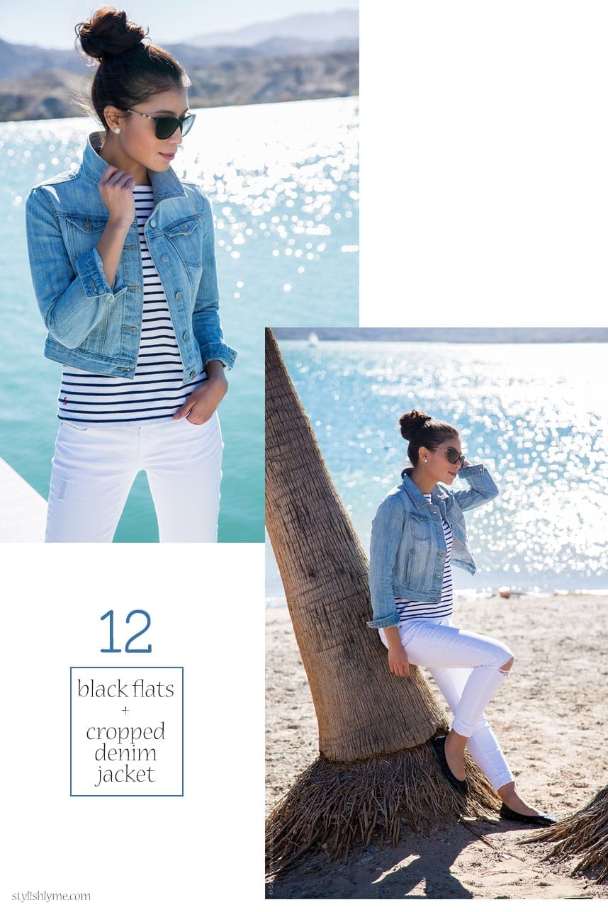 White jeans, stripes and a cropped denim jacket - 15 Stylish Ways to Wear White Jeans