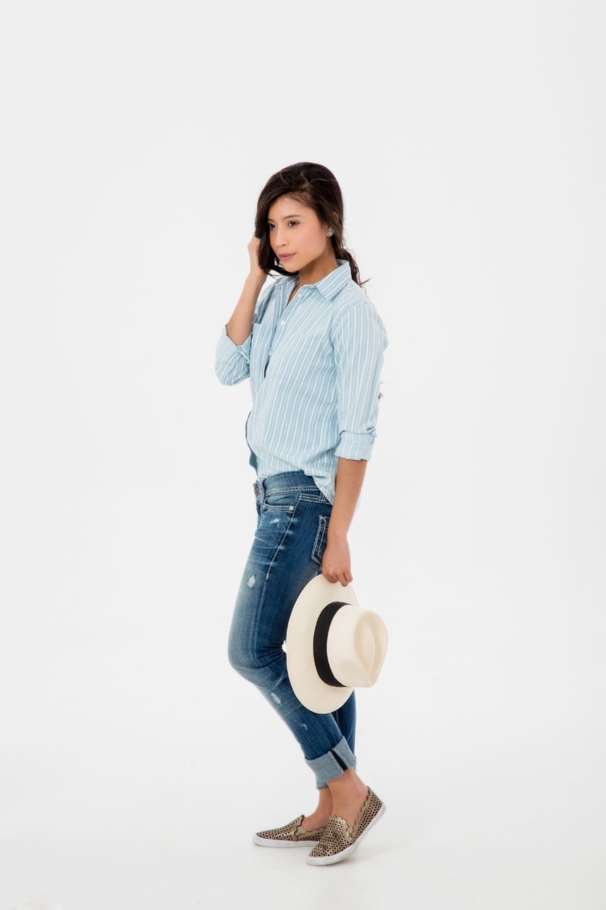 summer outfits - stripepd button down and hat - Visit Stylishlyme.com to see 14 pieces 30 outfits! Summer Essentials