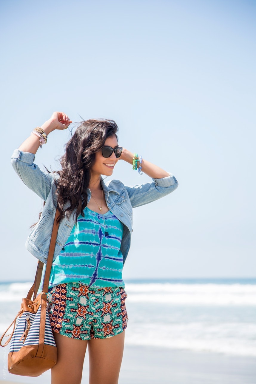 Wearing two patterns in one outfit- Visit Stlylishlyme for Summer Beach Outfit for SoCal