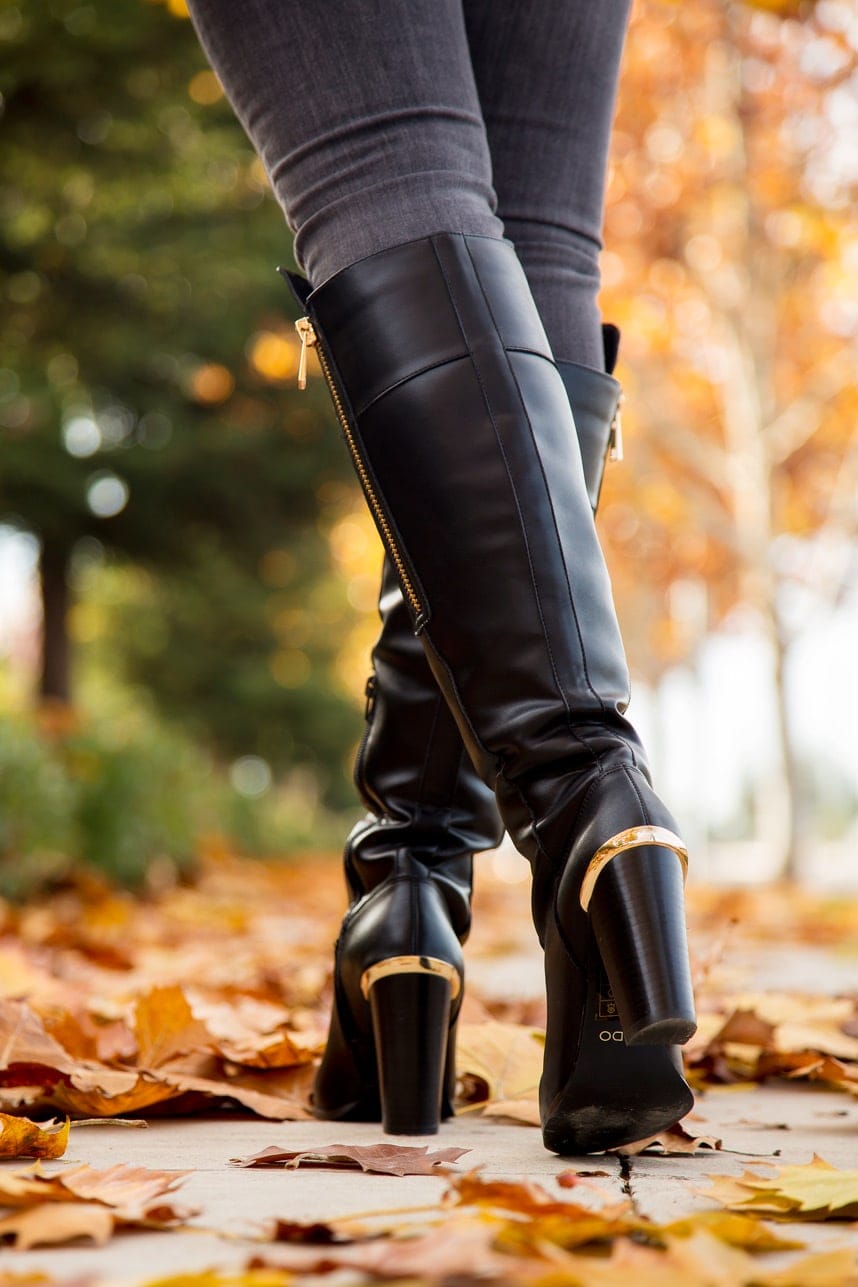 Black Boots with Gold Detailing