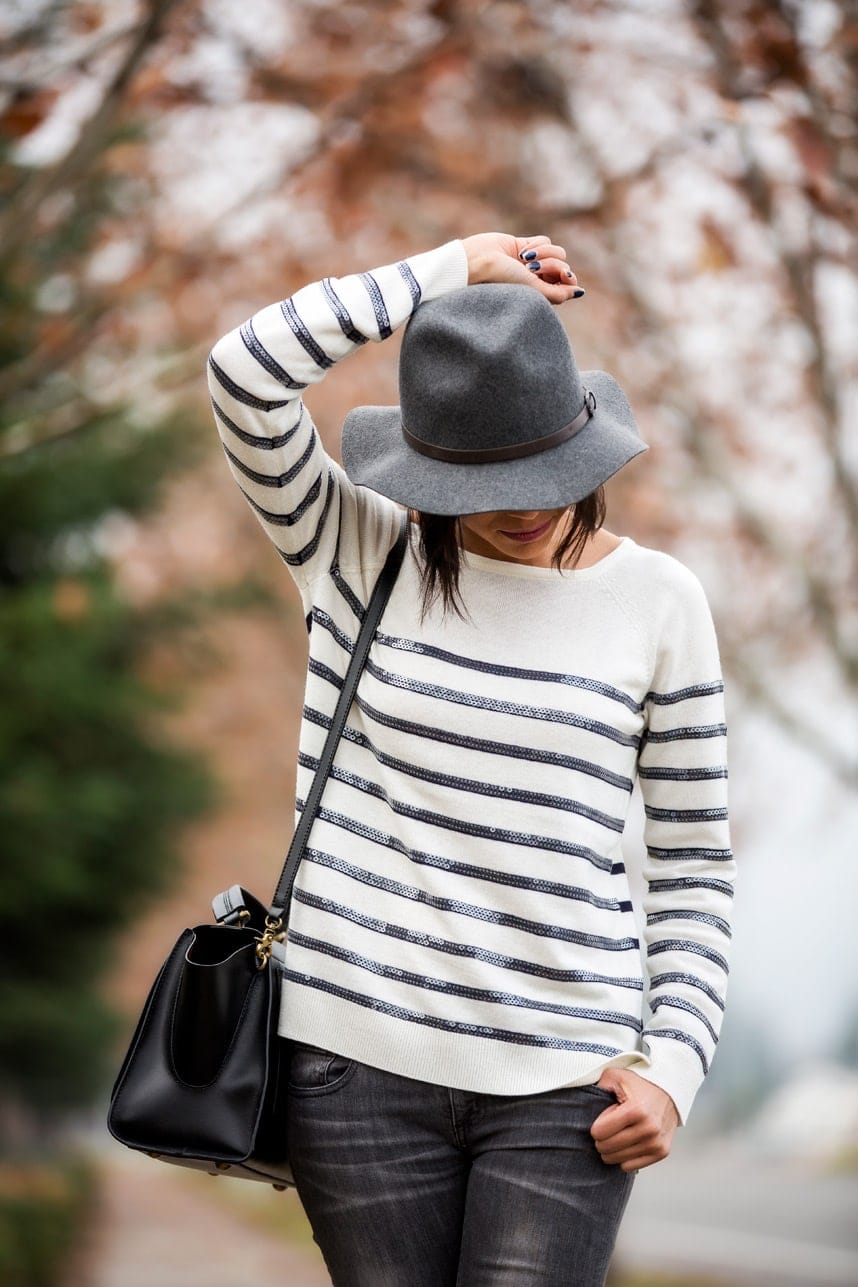 gray hat and stripes - Visit Stylishlyme.com to see read some tips on how to wear gray jeans and boots 