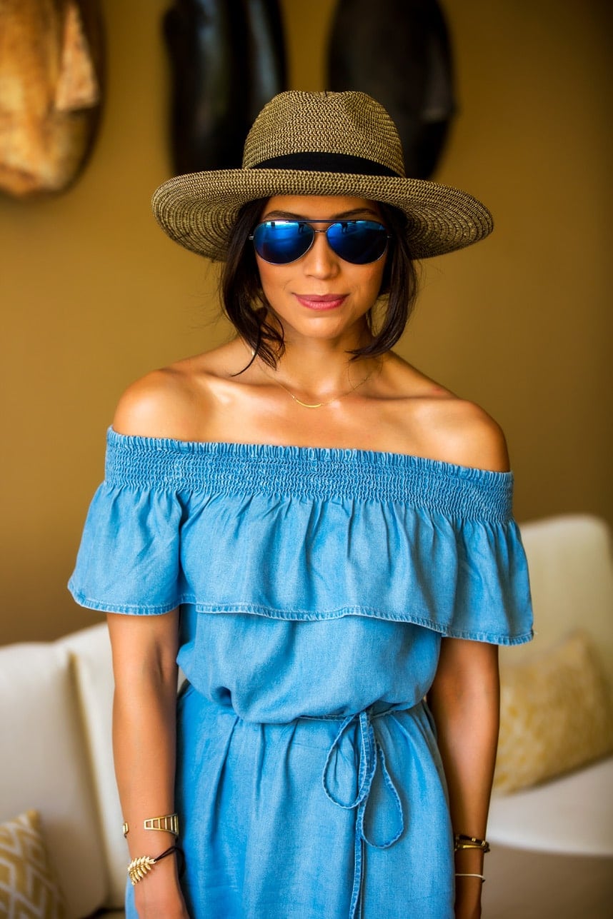 blue off the shoulder dress - visit styishlyme.com to view more photos and read some style tips on summer style