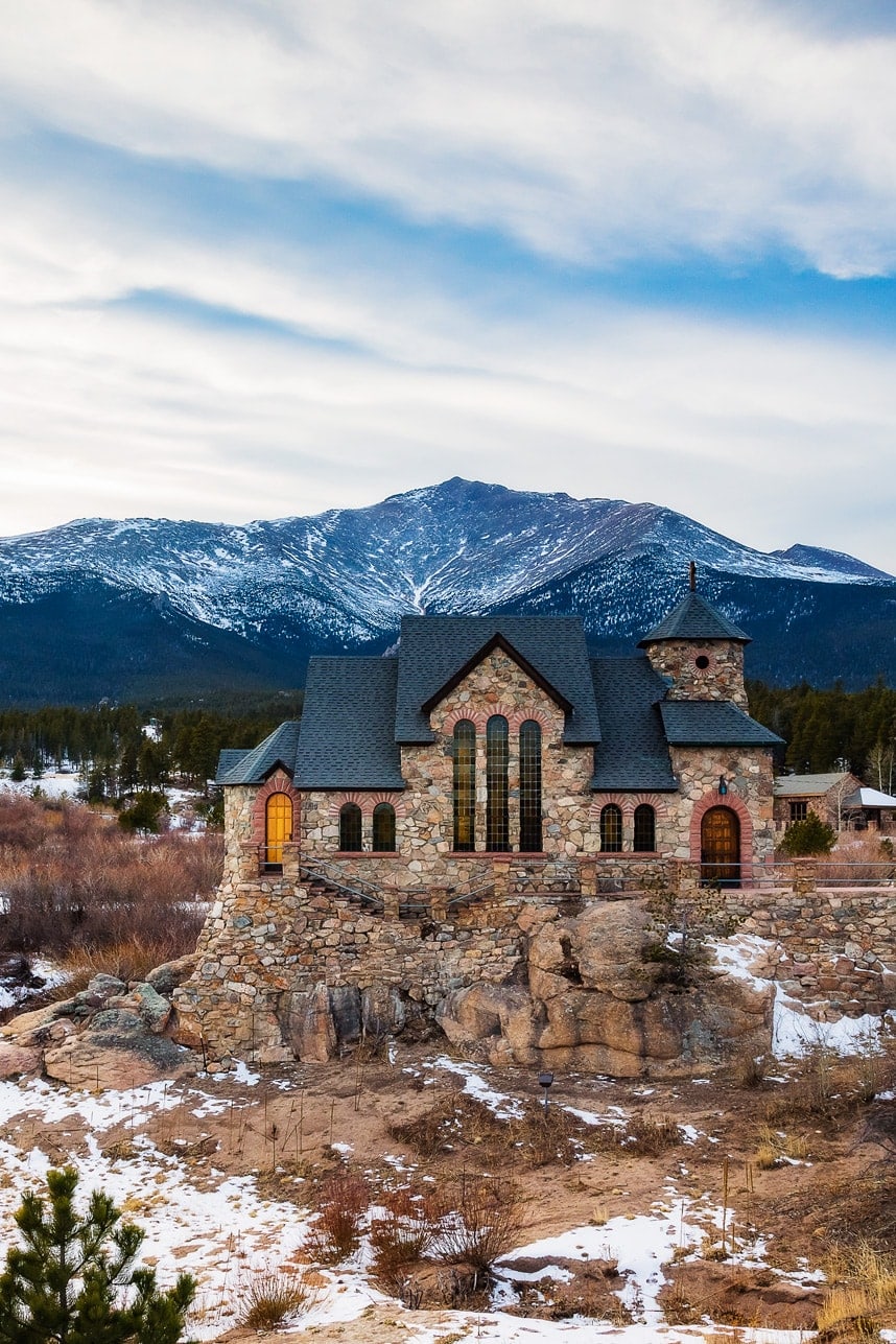 Chapel on the Rock Allenspark -Visit Stylishlyme.com to view Visiting Rocky Mountain National Park in the Winter